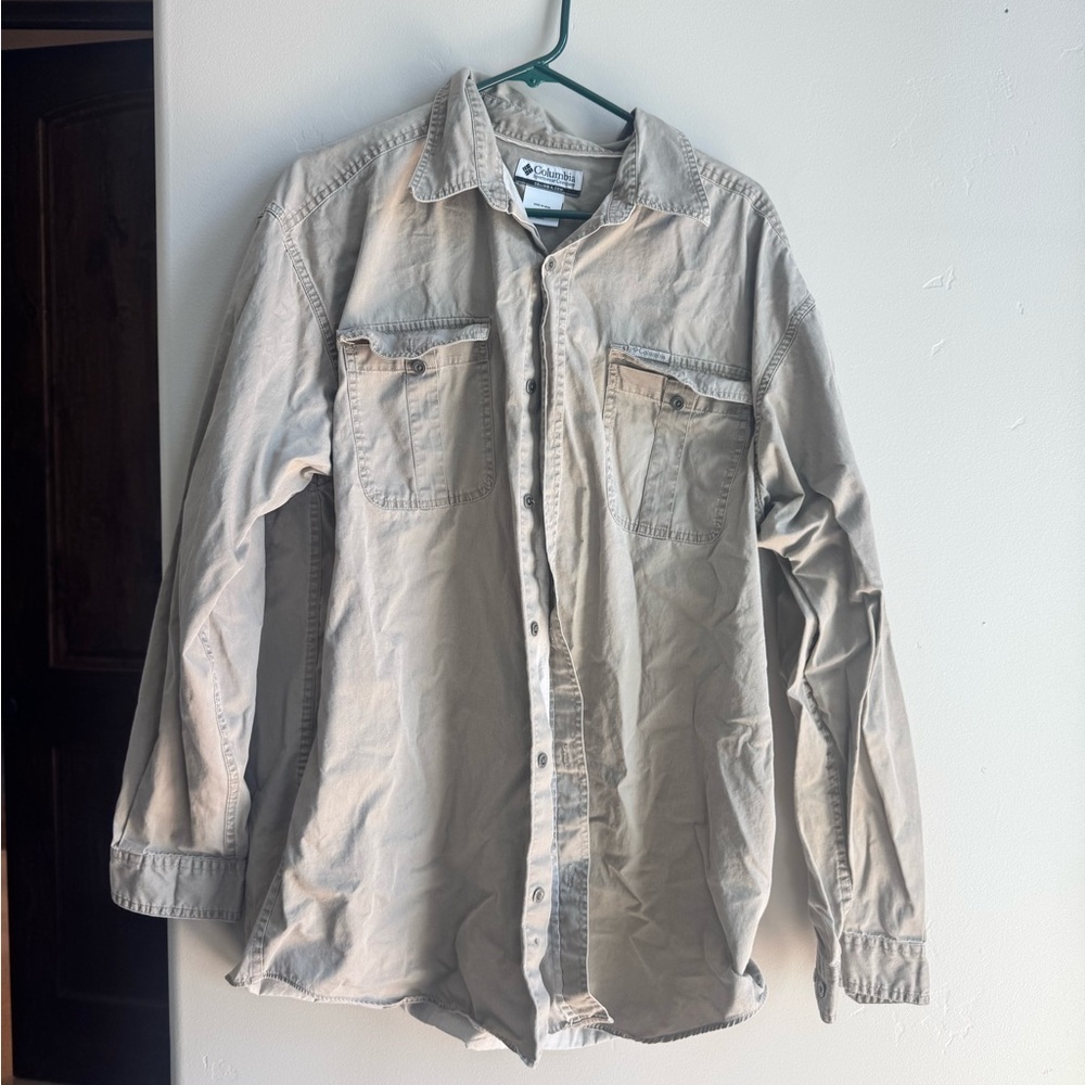 Columbia Trail Cotton Button Down Shirt XL Beige Outdoor Hiking Casual Top